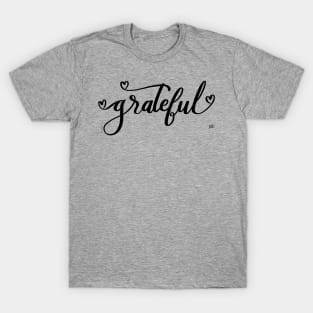 Grateful Word Art Hand Lettering with Hearts T-Shirt